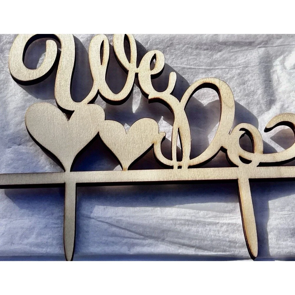 Wooden “We Do” Wedding Cake Topper Unfinished Rustic Bridal Shower